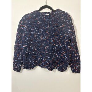 Jun & Ivy Womens Size Small Navy Speckled Textured Sweater Scalloped Bottom‎